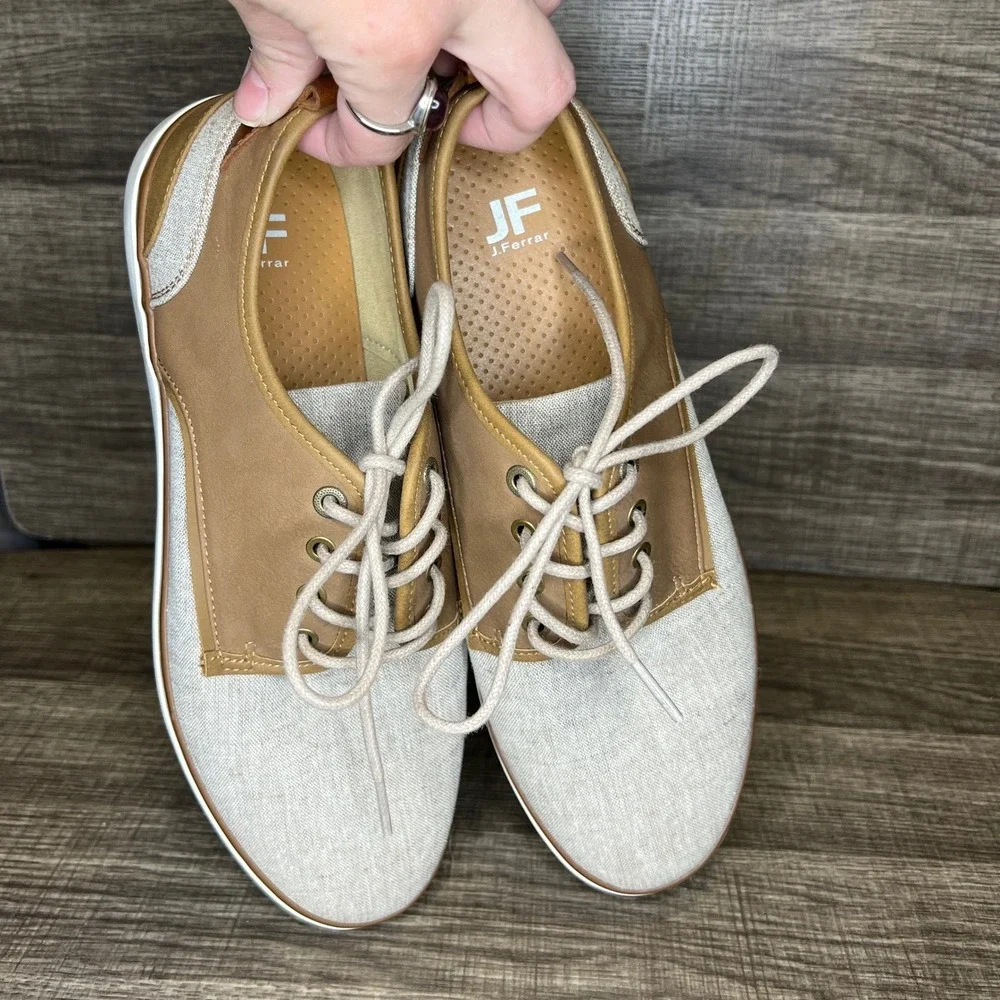 J Ferrar Mens Clutch‎ Oxford Dress Shoes Size 8.5 Tan Canvas Leather Old Money